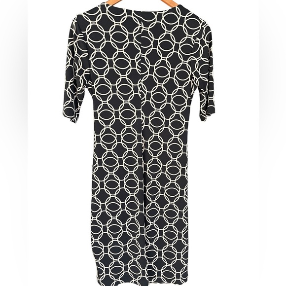 🔥🖤Connected Apparel size 6 black/tan faux wrap dress with cinched waist. NICE - Picture 3 of 7